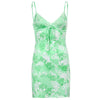 HEYounGIRL V Neck Lace Sleeveless Sexy Mini Dress Women Split Summer Backless Spaghetti Strap Short Dresses Ladies Printed Beach