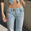 HEYounGIRL Vintage Elegant Skinny Low Rise Jeans Casual Blue Woman Denim Trousers 2000s Aesthetic Kawaii Cute Pants
