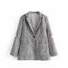 [HG] Europe New Spring Vintage Casual Women Single Button Notched Collar Coats Female Full Sleeve Plaid Blazers XWW2703