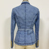 2022 Newest Designer Women's Double Breasted Lion Buttons Belted Soft Denim Blazer Jacket