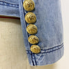 2022 Newest Designer Women's Double Breasted Lion Buttons Belted Soft Denim Blazer Jacket