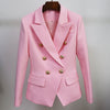 2023 Designer Blazer Women's Slim Fitting Metal Lion Buttons Double Breasted Blazer Jacket Baby Pink