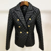 2023 Stylish Designer Blazer Women's Lion Buttons Grid Cotton Padded Slim Fitting Synthetic Leather Jacket