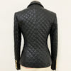 2023 Stylish Designer Blazer Women's Lion Buttons Grid Cotton Padded Slim Fitting Synthetic Leather Jacket