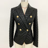 2023 Stylish Designer Blazer Women's Lion Buttons Grid Cotton Padded Slim Fitting Synthetic Leather Jacket