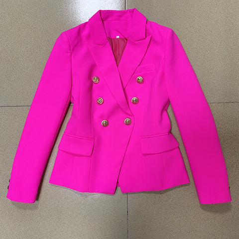 2023 Stylish Designer Blazer Women's Classic Double Breasted Lion Buttons Slim Fitting Blazer Jacket Pink