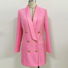 Long Blazer Dress 2022 New Pink Coat Classic Double Breasted Bottons Buckle Satin Shawl Collar Women Blazer Suit