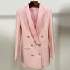 Long Blazer Dress 2022 New Pink Coat Classic Double Breasted Bottons Buckle Satin Shawl Collar Women Blazer Suit