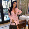 Long Blazer Dress 2022 New Pink Coat Classic Double Breasted Bottons Buckle Satin Shawl Collar Women Blazer Suit