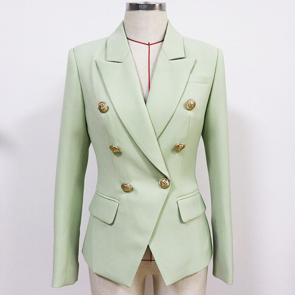2023 Classic Designer Blazer Women's Metal Lion Buttons Double Breasted Blazer Jacket Tender green