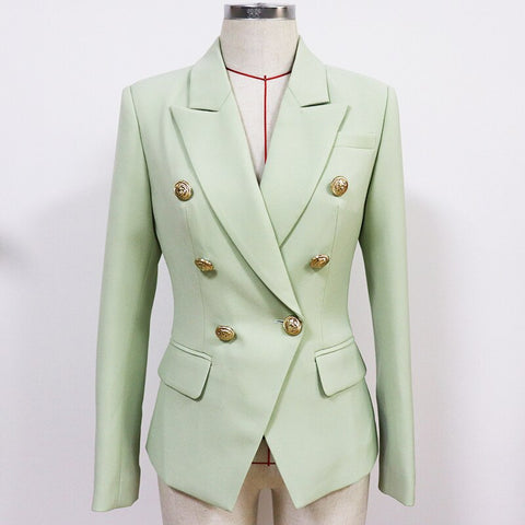 2023 Classic Designer Blazer Women's Metal Lion Buttons Double Breasted Blazer Jacket Tender green