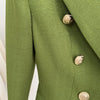 2023 Designer Jacket Women's Classic Lion Buttons Double Breasted Slim Fit Textured Blazer Army Green