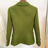 2023 Designer Jacket Women's Classic Lion Buttons Double Breasted Slim Fit Textured Blazer Army Green