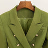 2023 Designer Jacket Women's Classic Lion Buttons Double Breasted Slim Fit Textured Blazer Army Green