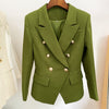 2023 Designer Jacket Women's Classic Lion Buttons Double Breasted Slim Fit Textured Blazer Army Green