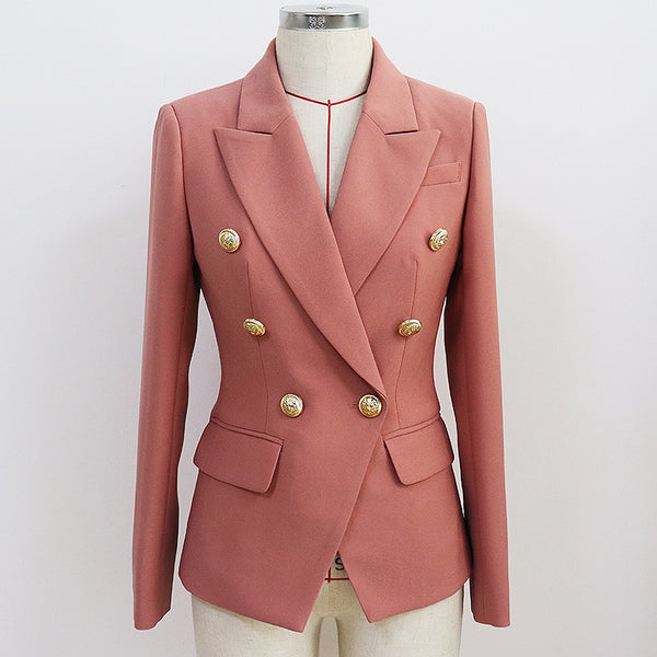 2023 Runway Designer Blazer Jacket Women's Classic Lion Buttons Double Breasted Slim Fit Blazer Pale Mauve