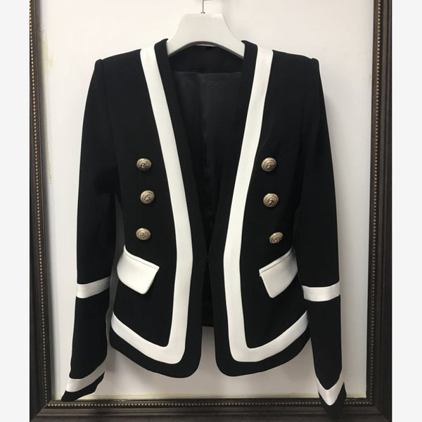 2022 Designer Blazer Jacket Women's Classic Black White Color Block Metal Buttons Blazer