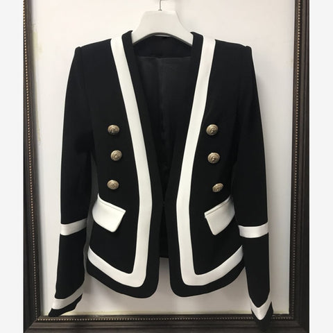 2022 Designer Blazer Jacket Women's Classic Black White Color Block Metal Buttons Blazer