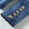 2022 Designer Blazer Women's Metal Lion Buttons Double Breasted Denim Blazer Jacket Outer Coat