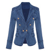 2022 Designer Blazer Women's Metal Lion Buttons Double Breasted Denim Blazer Jacket Outer Coat