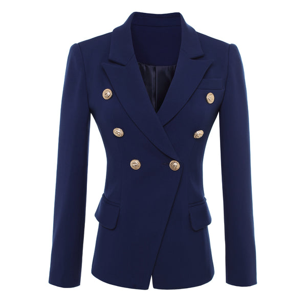 2023 Designer Blazer Jacket Women's Gold Buttons Navy Blue Double Breasted Blazer Outerwear size S-4XL