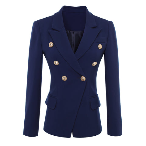 2023 Designer Blazer Jacket Women's Gold Buttons Navy Blue Double Breasted Blazer Outerwear size S-4XL