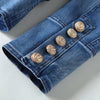 2023 Designer Blazer Women's Metal Lion Buttons Double Breasted Denim Blazer Jacket Outer Coat