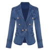 2023 Designer Blazer Women's Metal Lion Buttons Double Breasted Denim Blazer Jacket Outer Coat