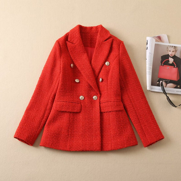 Runway 2023 Designer Blazer Jacket Women's  Classic Slim Fitting Double Breasted Tweed Blazer