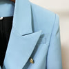 2022 Designer Jacket Women's Classic Slim Fitting Lion Buttons Double Breasted Blazer Baby Blue