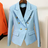 2022 Designer Jacket Women's Classic Slim Fitting Lion Buttons Double Breasted Blazer Baby Blue
