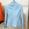 2022 Designer Jacket Women's Classic Slim Fitting Lion Buttons Double Breasted Blazer Baby Blue