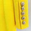 2022 Designer Long Blazer Lion Buttons Double Breasted Satin Shawl Collar Blazer Dress Fluorescent Yellow