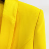 2022 Designer Long Blazer Lion Buttons Double Breasted Satin Shawl Collar Blazer Dress Fluorescent Yellow