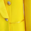 2022 Designer Long Blazer Lion Buttons Double Breasted Satin Shawl Collar Blazer Dress Fluorescent Yellow