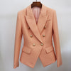 2023 Designer Blazer Jacket Women's Metal Lion Buttons Double Breasted Slim Fitting Textured Blazer Nude