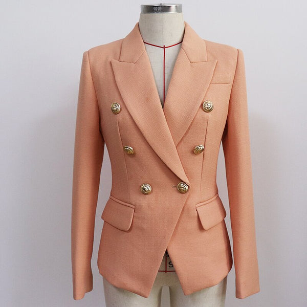 2023 Designer Blazer Jacket Women's Metal Lion Buttons Double Breasted Slim Fitting Textured Blazer Nude