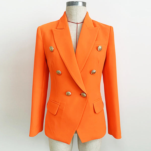 2023 Designer Blazer Women's Lion Buttons Double Breasted Blazer Jacket Neon Orange