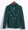 2023 Designer Blazer Women's Long Sleeve Double Breasted Metal Lion Buttons Blazer Jacket Outer Dark Green