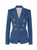 2023 Designer Jacket Women's Classic Slim Fitting Metal Lion Buttons Double Breasted Imitation Denim  Blazer