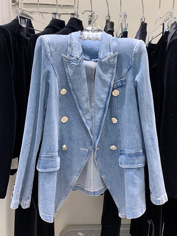 2023 Designer Jacket Women's Double Breasted Denim Blazer