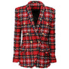 2023 Designer Jacket Women's Double Breasted Lion Buttons Shawl Collar Tassel Fringed Plaid Tweed Blazer