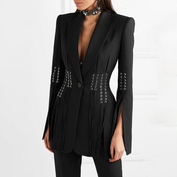 2023 Designer Jacket Women's Single Button Lacing Up Rope Split Blazer Jacket