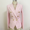 2023 Designer Jacket Women's Slim Fit Lion Buttons Double Breasted Plaid Tweed Blazer