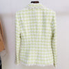 2023 Fall Winter Designer Jacket Women's Lion Buttons Tassel Fringed Houndstooth Blends Tweed Blazer Green