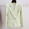 2023 Fall Winter Designer Jacket Women's Lion Buttons Tassel Fringed Houndstooth Blends Tweed Blazer Green