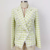 2023 Fall Winter Designer Jacket Women's Lion Buttons Tassel Fringed Houndstooth Blends Tweed Blazer Green