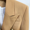2023 Star Style Designer Jacket Women's Classic Lion Buttons Double Breasted Slim Fit Blazer Brown