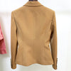 2023 Star Style Designer Jacket Women's Classic Lion Buttons Double Breasted Slim Fit Blazer Brown