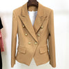 2023 Star Style Designer Jacket Women's Classic Lion Buttons Double Breasted Slim Fit Blazer Brown